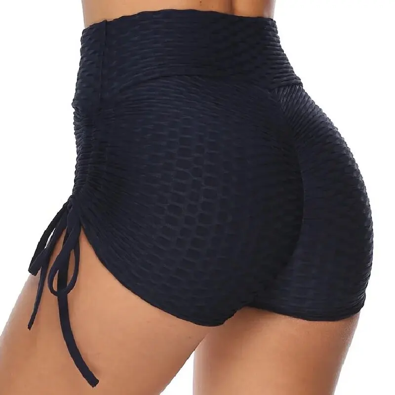 Fitness cintura elástica cordão yoga shorts hip lift shorts correndo apertado roupas esportivas listrado lingerie cintura alta