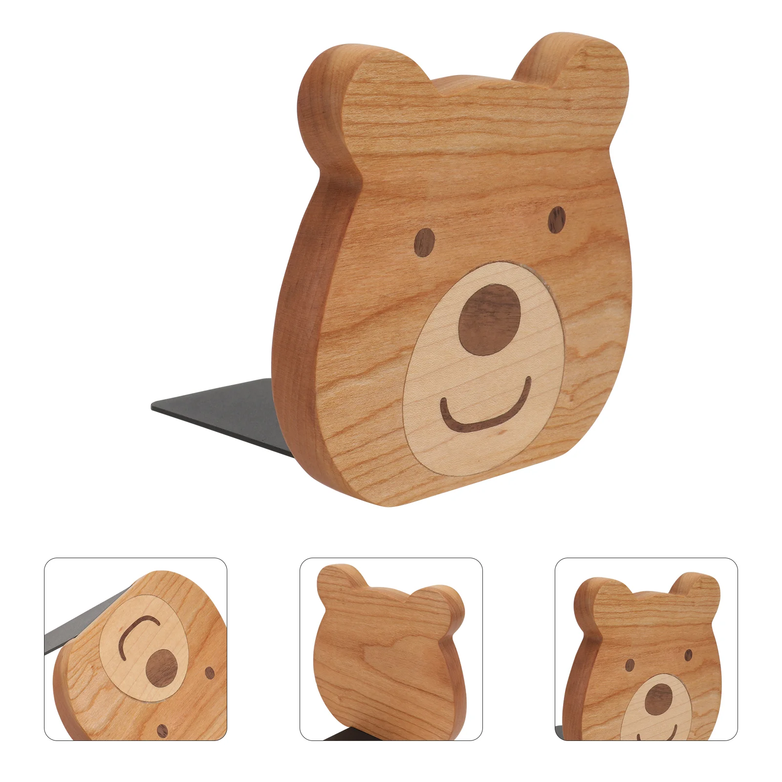 2pcs Cartoon Bear Shaped Bookends Wooden Book Stands Creative Bookends