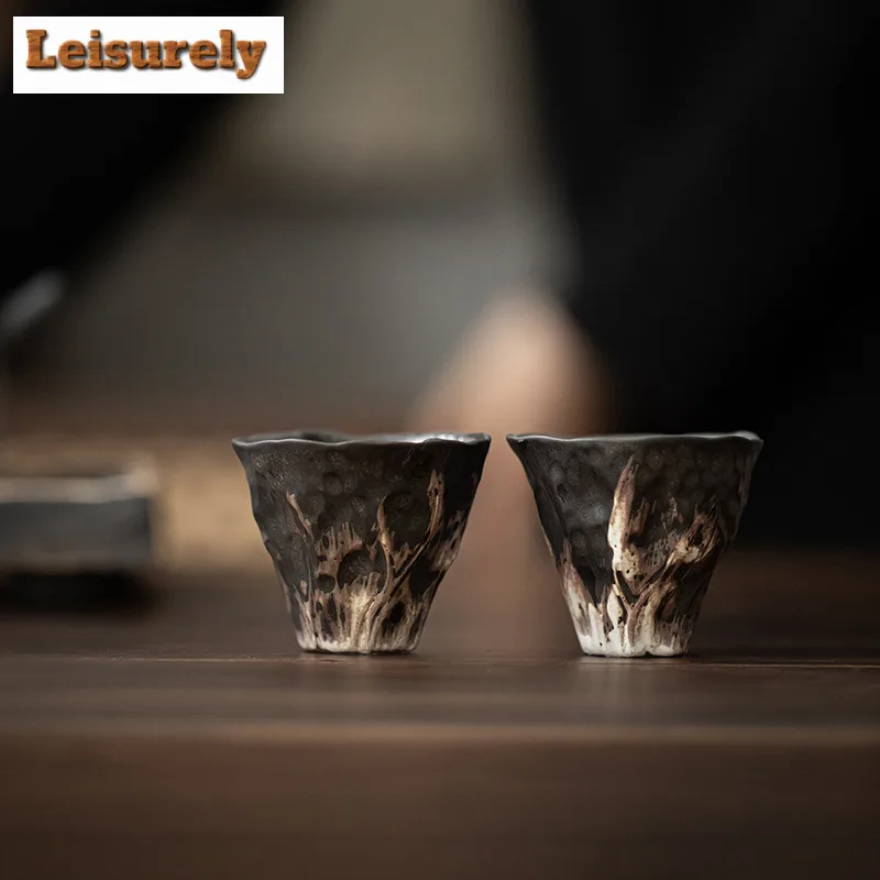 2pc/lot Japanese Lotus Rhyme Coarse Pottery Teacup Tea Bowl Mug Tea-tasting Personal Cup Jianzhan Master Cups Drinkware 50ml