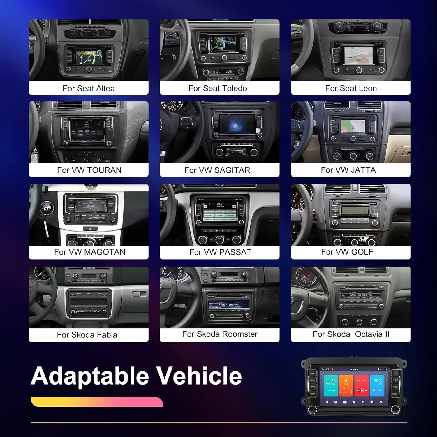 Radio con GPS para coche, reproductor Multimedia con Android, 2DIN, Carplay inalámbrico, cámara de 7 pulgadas, para VW, Passat, Golf, MK5, MK6, Jetta, Polo, Touran 7