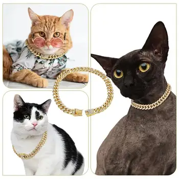 Dog Collar Sparkling Rhinestone Chain Collar for Small Medium Dogs Metal Cat Necklace with Gold Link Pet Jewelry Accessories 4