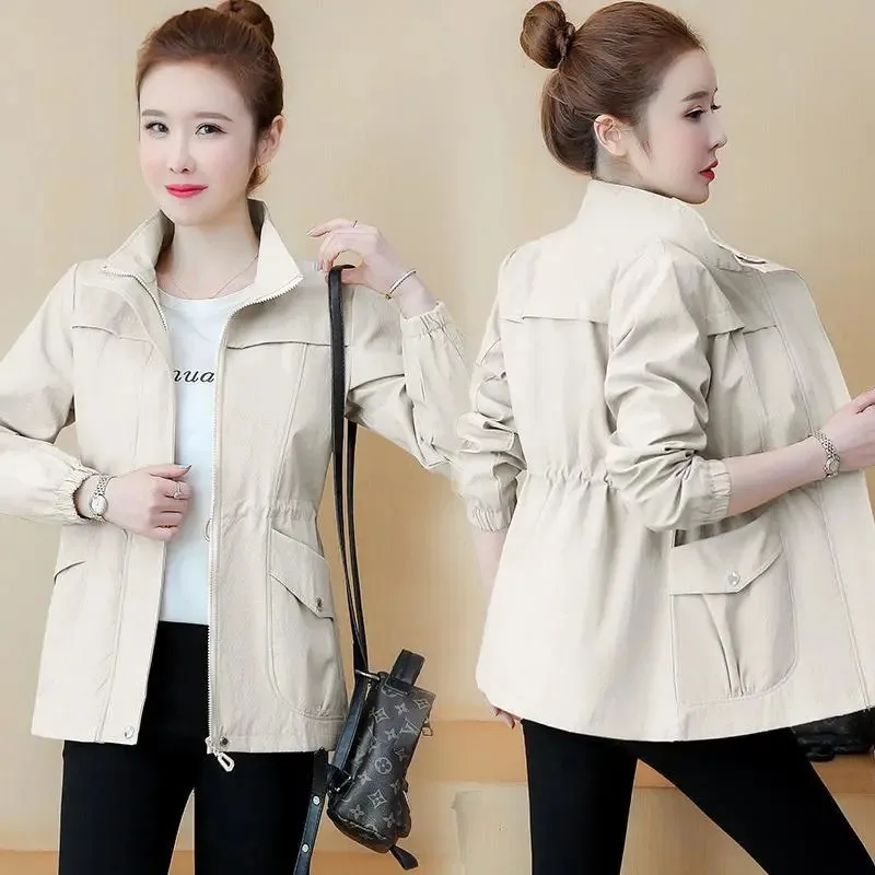 

2022 New Women's Jacket Stand Collar Loose Basic Coat Long Sleeves Casual Windbreaker Female Loose Short Jackets Outwear