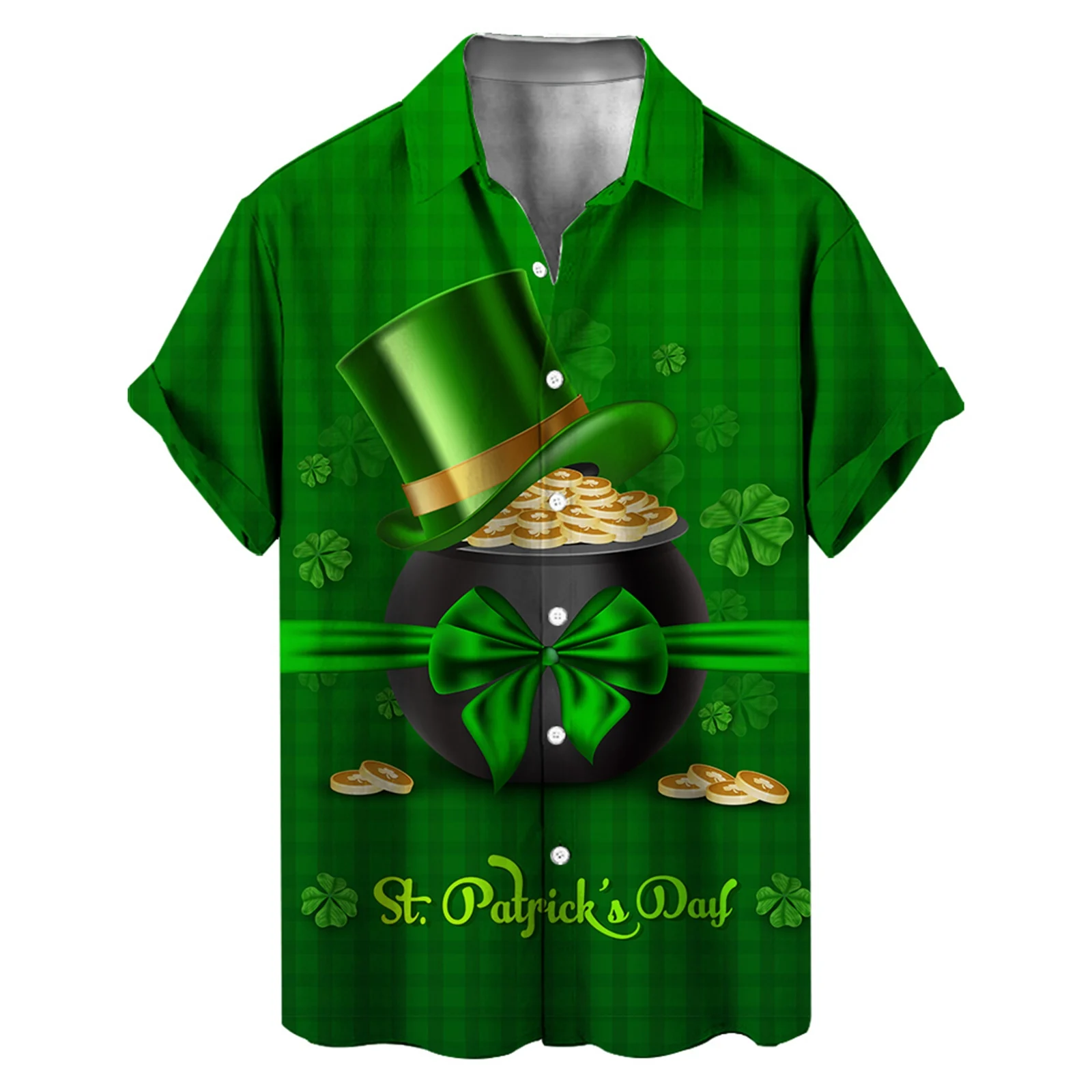 

Men's St. Patricks's Day Short Sleeve Shirt Autumn Casual Green 3D Printing Hawaii Short Camisas De Hombre Beachwear Geometric