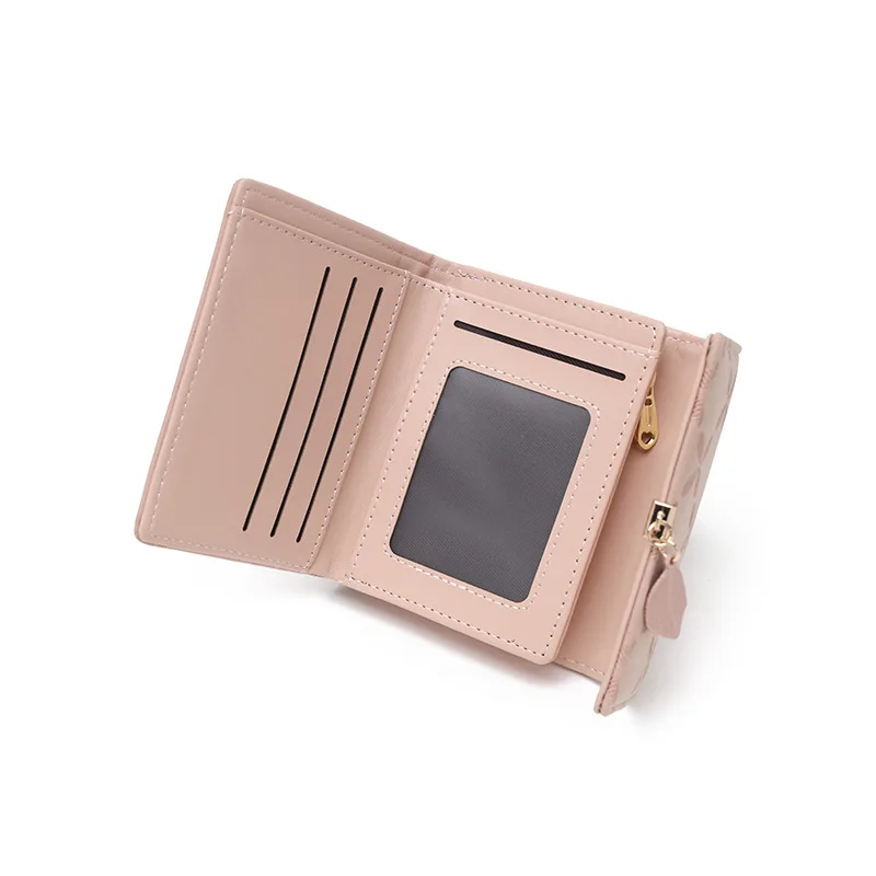 Chic Women's Leaf Pendant Tri-Fold Wallet with Multiple Card Slots