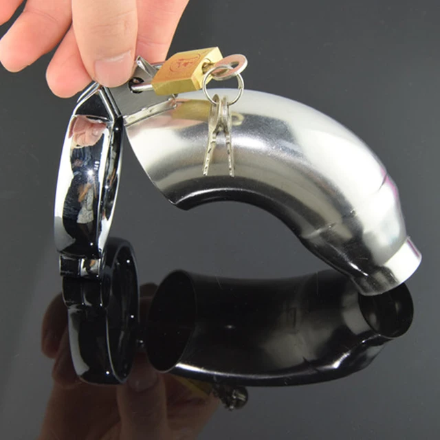 Stainless Steel Male Chastity Device Large Cage for Men Long Metal Lock  Belt 147