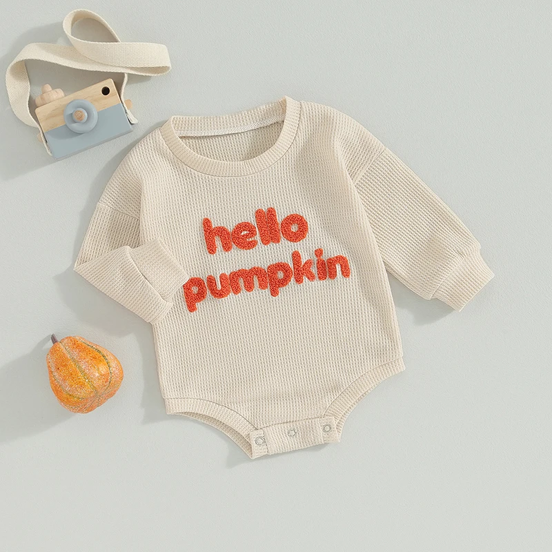 

Newborn Baby Romper Cotton Waffle Letter Embroidery Long Sleeve Bodysuit Infant Girls Boys Jumpsuits For Newborn Items Clothes
