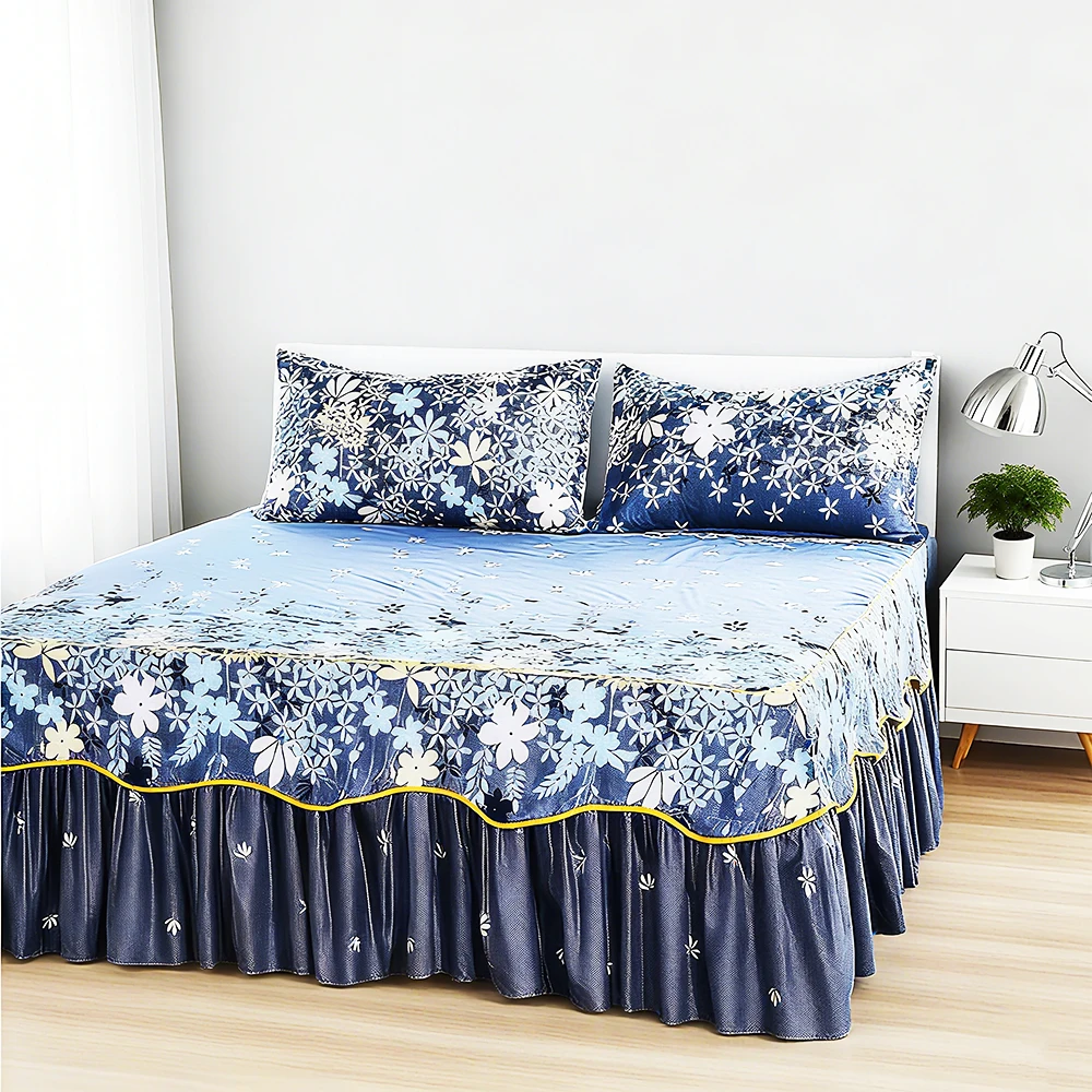 침대 시트 홈 침구 미끄럼 방지 꽃무늬 부드러운 침대보 킹/퀸 사이즈 1개