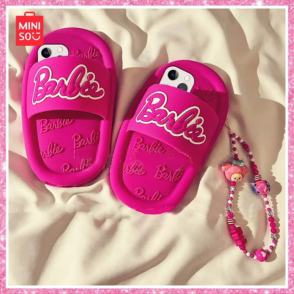 Miniso Barbie Alphabet Rose Pantofole Con Catena Custodia Morbida In Silicone Iphone 13/14/15Pro Max Custodia Per Telefono Sweet Cool Girl Gift