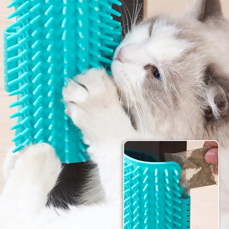 고양이 빗 책상 코너 셀프 그루머 브러시 가구에 손상 없음 고양이 Scratcher 브러시 고양이 스크러빙 헤어 리무버 브러시