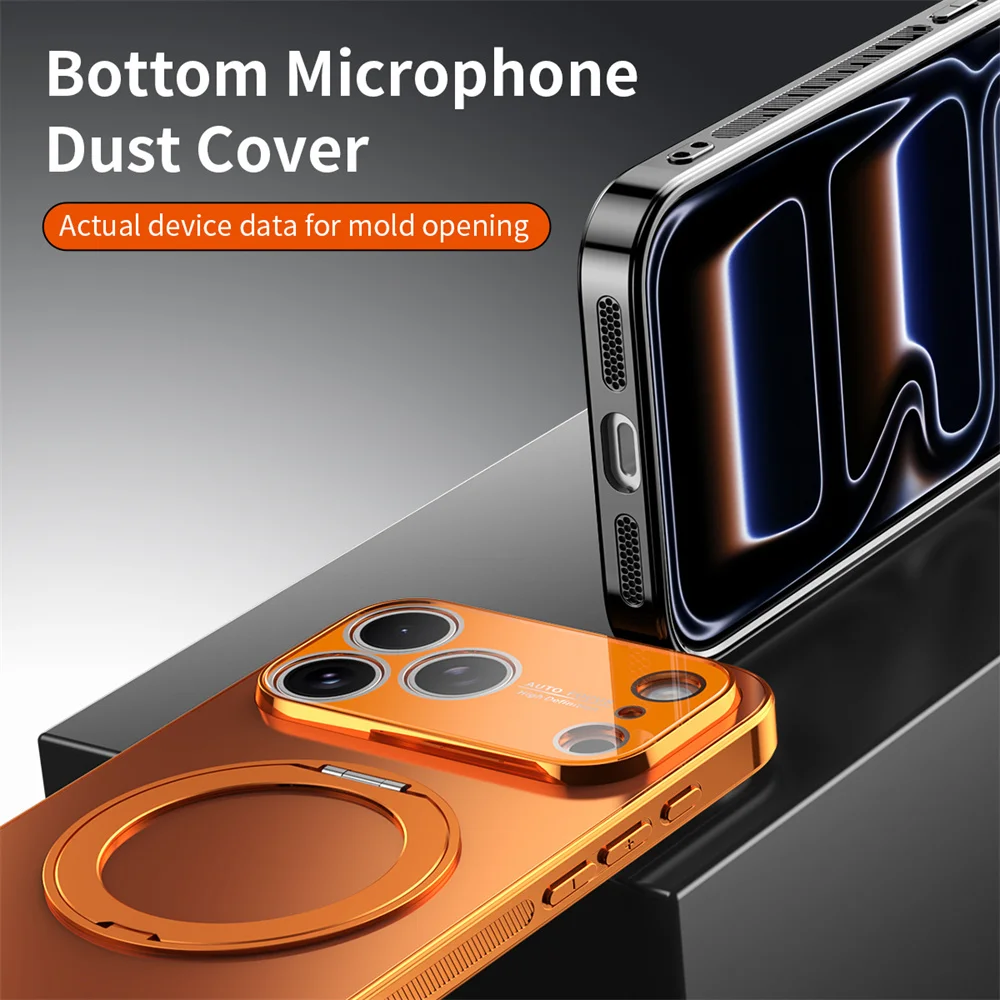 Magnetic Rotating Foldable Stand Phone Case with Lens Protection and Solid Color Cover