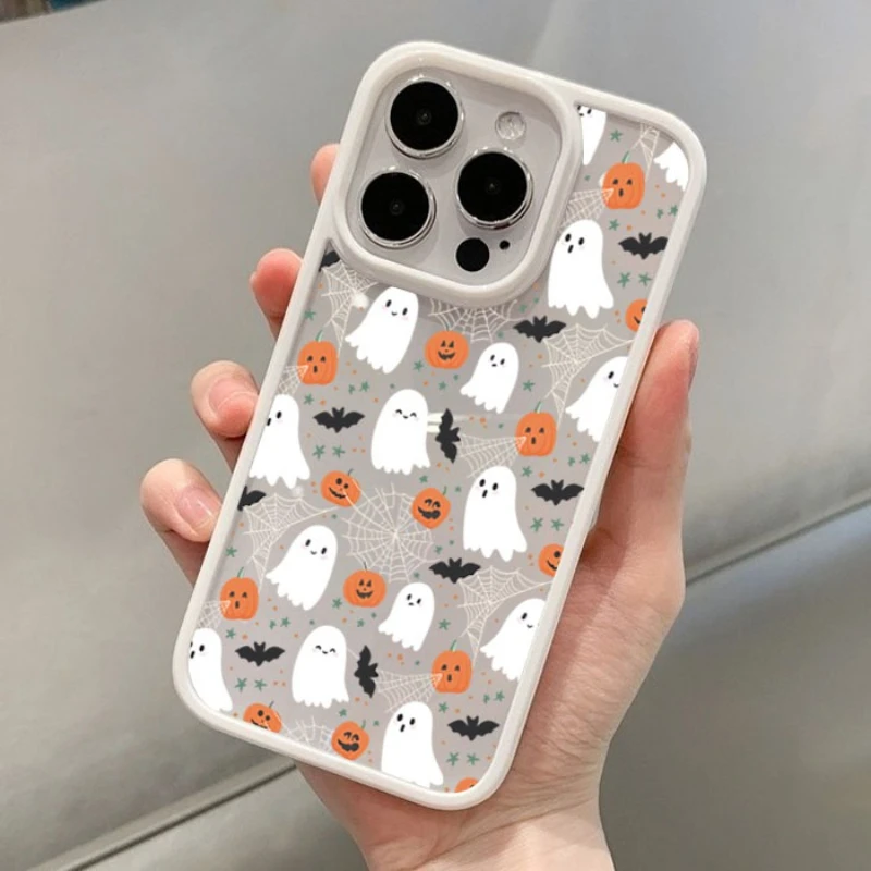 Cute Halloween Pumpkin Ghost Pattern Transparent Phone Case for