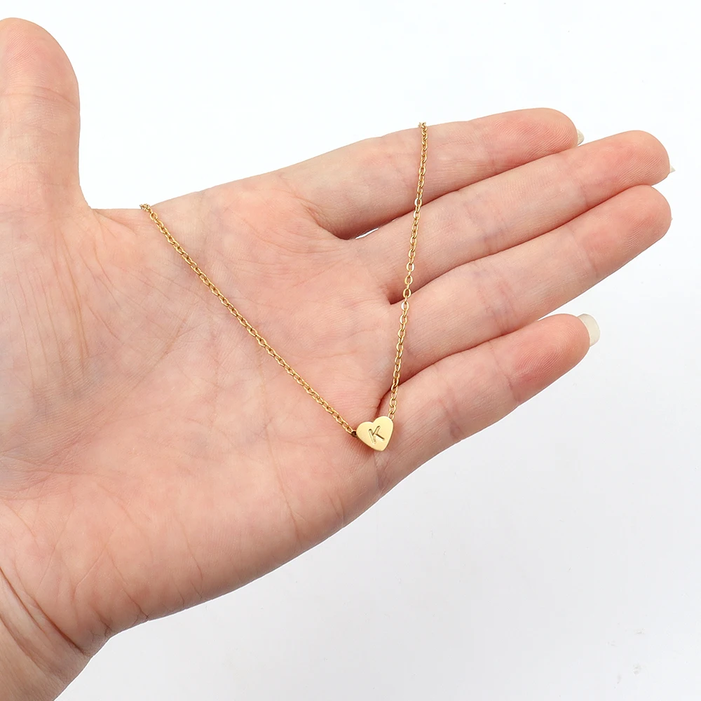 New Fashion Heart A-Z Initial Necklace Women Simple Stainless Steel Link Chain Necklace For Women Jewelry Gift