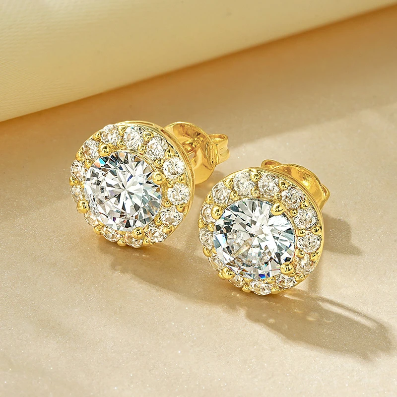 Rrjzz 1CT Ohrstecker für Damen, S925-Sterlingsilber, vergoldet, CZ, simulierter Diamant-Ohrring, Halo-Ohrstecker, Hochzeit, edler Schmuck – Detail 4