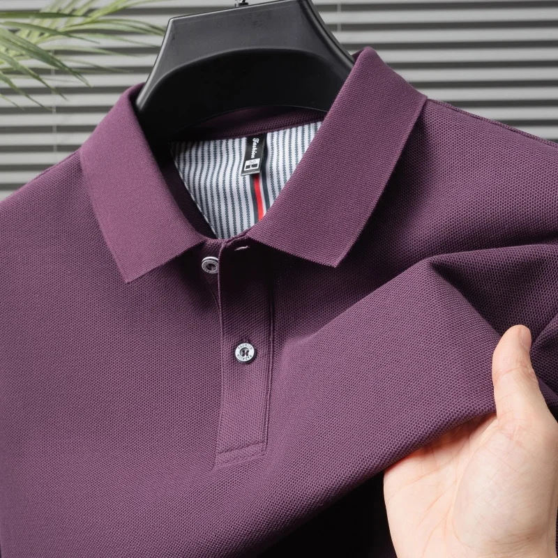 100% pure cotton short sleeved men's polo shirt summer boutique fashion high-quality top solid color collar back striped T-shirt 16 S554f134e6046436ea821a964b64ea7a9F