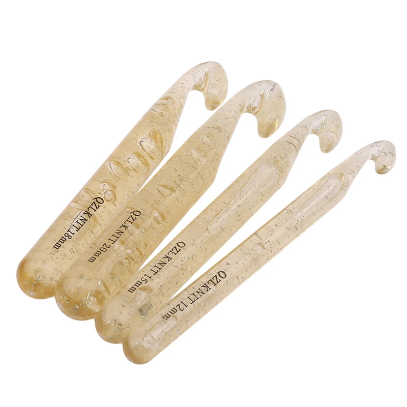 Large Size Crochet Hook Plastic Transparent 15cm Long Crochet Needle Knitting Needles Thick Wool Tool 4pcs/set