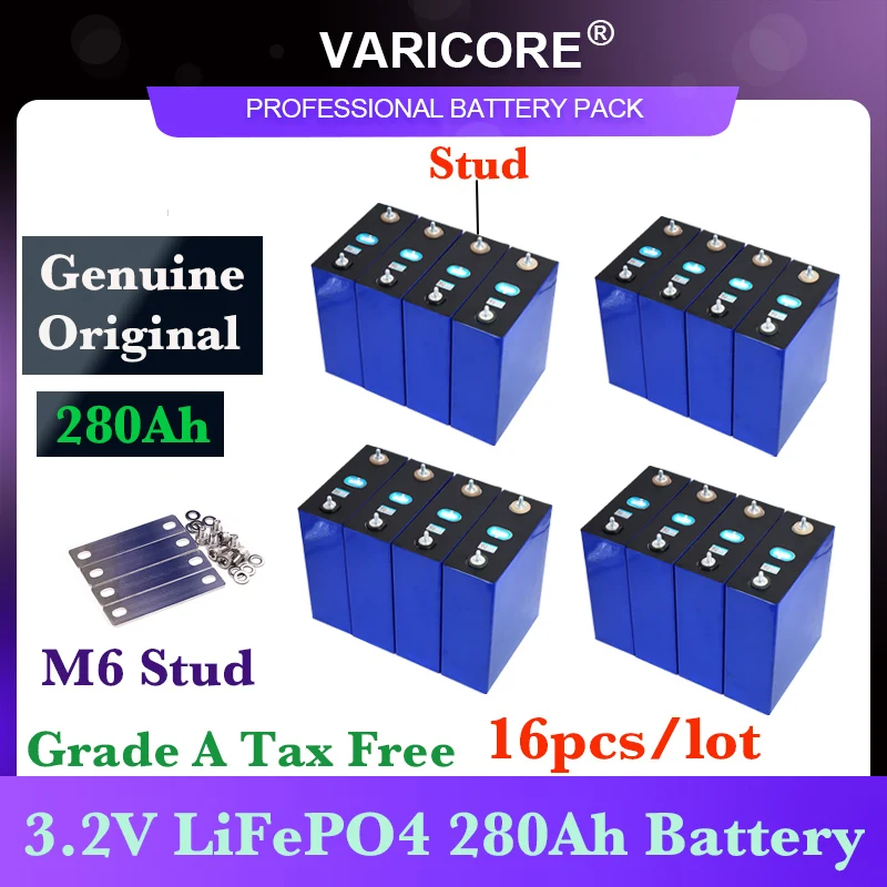 

16pcs 3.2V 280AH LiFePO4 battery Lithium iron phospha batteries for 12V Electric car RV Solar Energy storage system Welded Stud