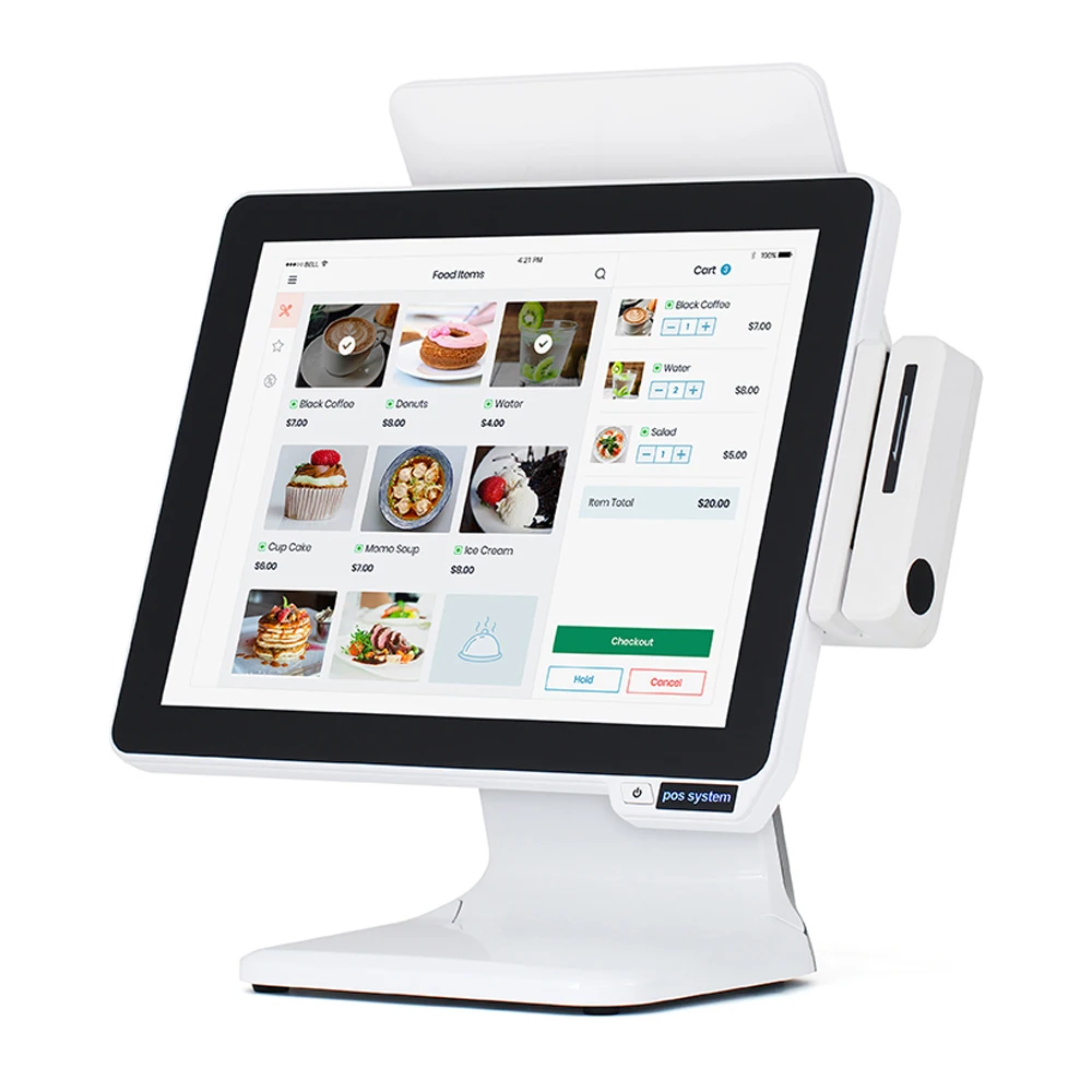 15인치 윈도우 10 트루 플랫 터치스크린 POS 단말기, NFC 카드 리더기가 있는 POS 시스템, 슈퍼마켓용 판매 시점 관리 시스템
