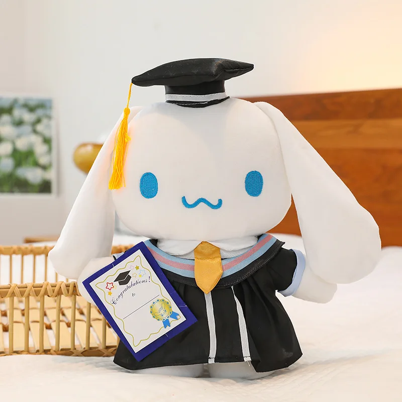 산리오 애니메이션 봉제 시나모롤 마이 멜로디 쿠로미 헬로 키티 유니폼, 졸업 의사 모자 봉제 장난감, 학생 선물, 35cm