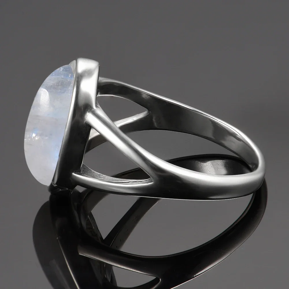 S925 Sterling Silver Rings Women Original Natural Moonstone Handmade Vintage Indian Jewelry