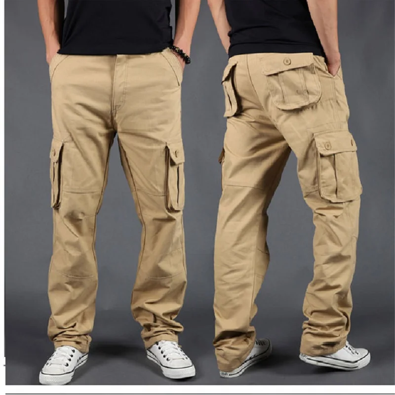 

High quality Men's Cargo Pants Straight Multi Pockets Male Military Tactical Outwear Pants Slacks Long Trousers Men Clothes