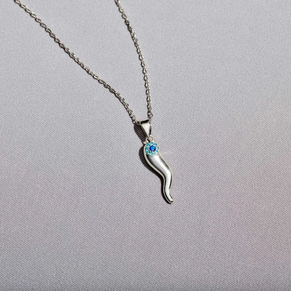 Trumium s925 Sterling Silver Blue Eye Necklaces for Women Men Italian Horn Pendant Chic Chains Necklace Fine Jewelry