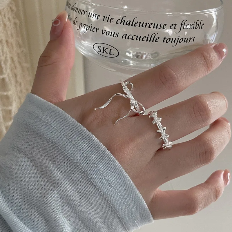 925 Sterling Silver Simple Ring For Women Fine Jewelry Finger Adjustable Open Vintage Bow Ring For Party Birthday Gift - Image 2