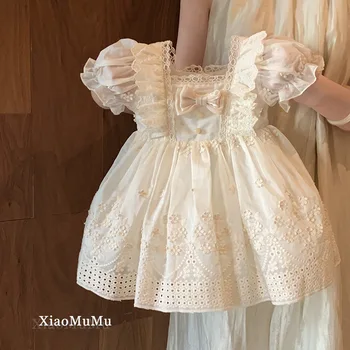French Lolita Princess Dress for Baby Girls – Summer Short-Sleeve Ruffled Party Gown, Elegant 1st Birthday Outfit 1