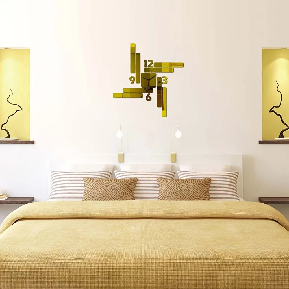 1pc Home Decoration 3d Acrylic Rectangular Mirror Wall Clock Diy Fashion Wall Sticker Clock No Battery Living Room Modern