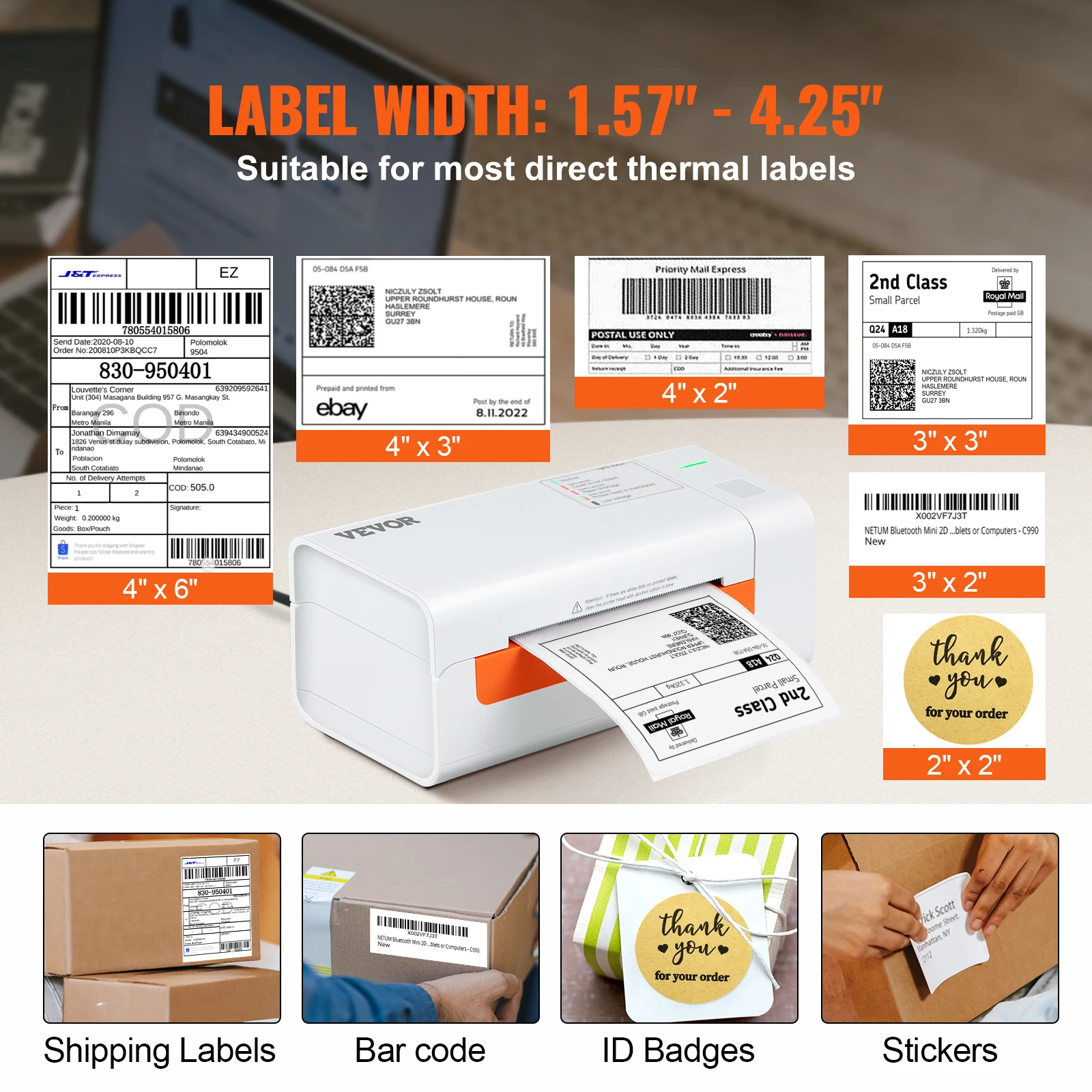  VEVOR HD(300DPI) Thermal Label Printer, Shipping Label Printer  with Auto Label Recognition, Support Windows/MacOS/Linux/Chromebook,  Compatible with , , Shopify, USPS, , UPS, etc. : Office  Products