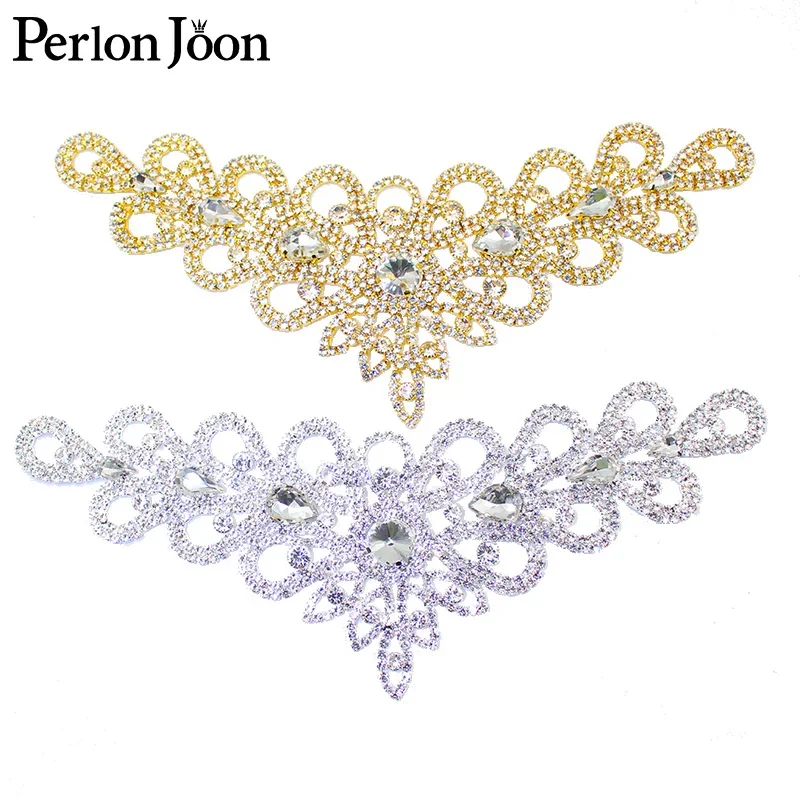 1PCS Glitter Kristall Strass V Applique Gold Silber Strass Patch Braut Hochzeit Kopfschmuck Ausschnitt DIY Dekoration YL009