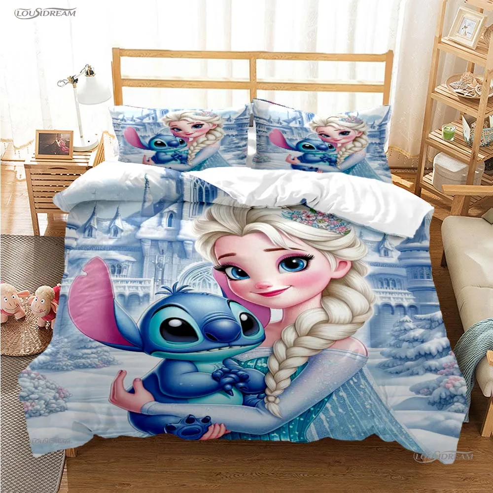 Disney Stitch Cartoon Cut All Season Duvet Cover Comforter Bedding Set Soft Quilt Cover and Pillowcases Single/Double/Queen/King