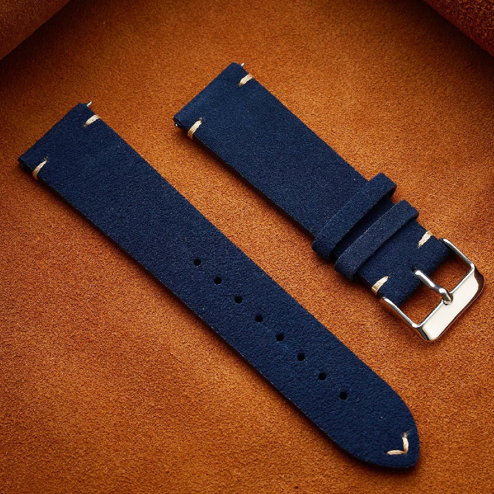 Elegant Brown Genuine Leather Suede Watch Band - Quick Release Strap, Available in Multiple Sizes