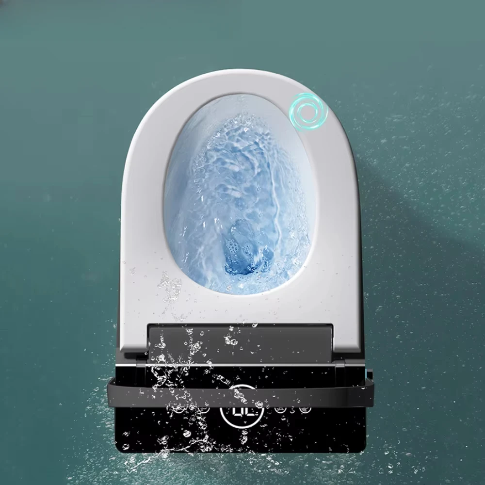 European Modern Intelligent Matt Black Wall Hung Smart Toilet Tank Bathroom Ceramic Wall Mount Drain Remote Control Feature