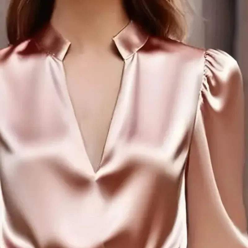 بلوزات نسائية نمط جديد فرنسي أنيق على شكل حرف v من...