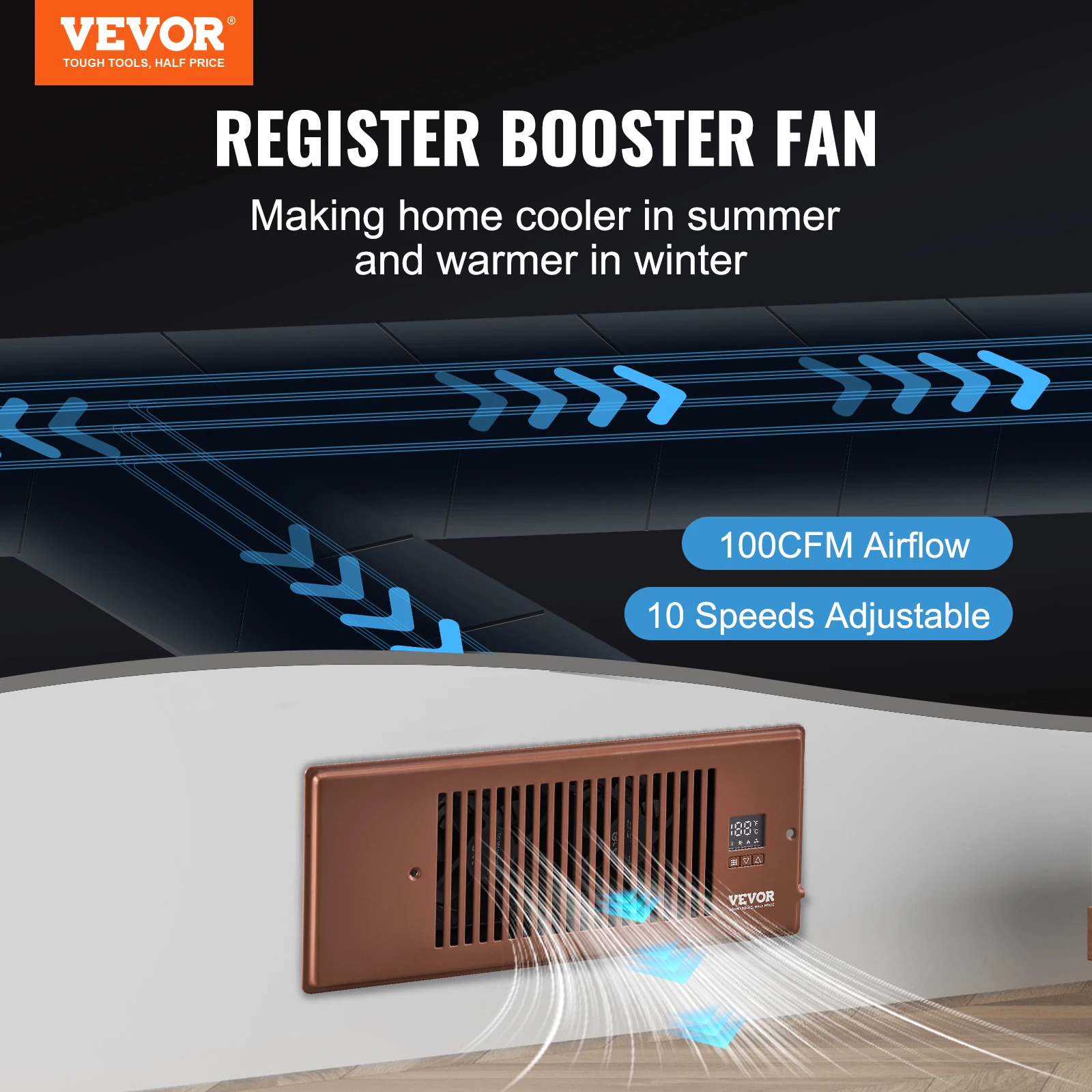 Booster Fan 4x12in Duct Fan 100CFM 10 Adjustable Speeds LCD Smart Controller for Wall and Floor cooling fan