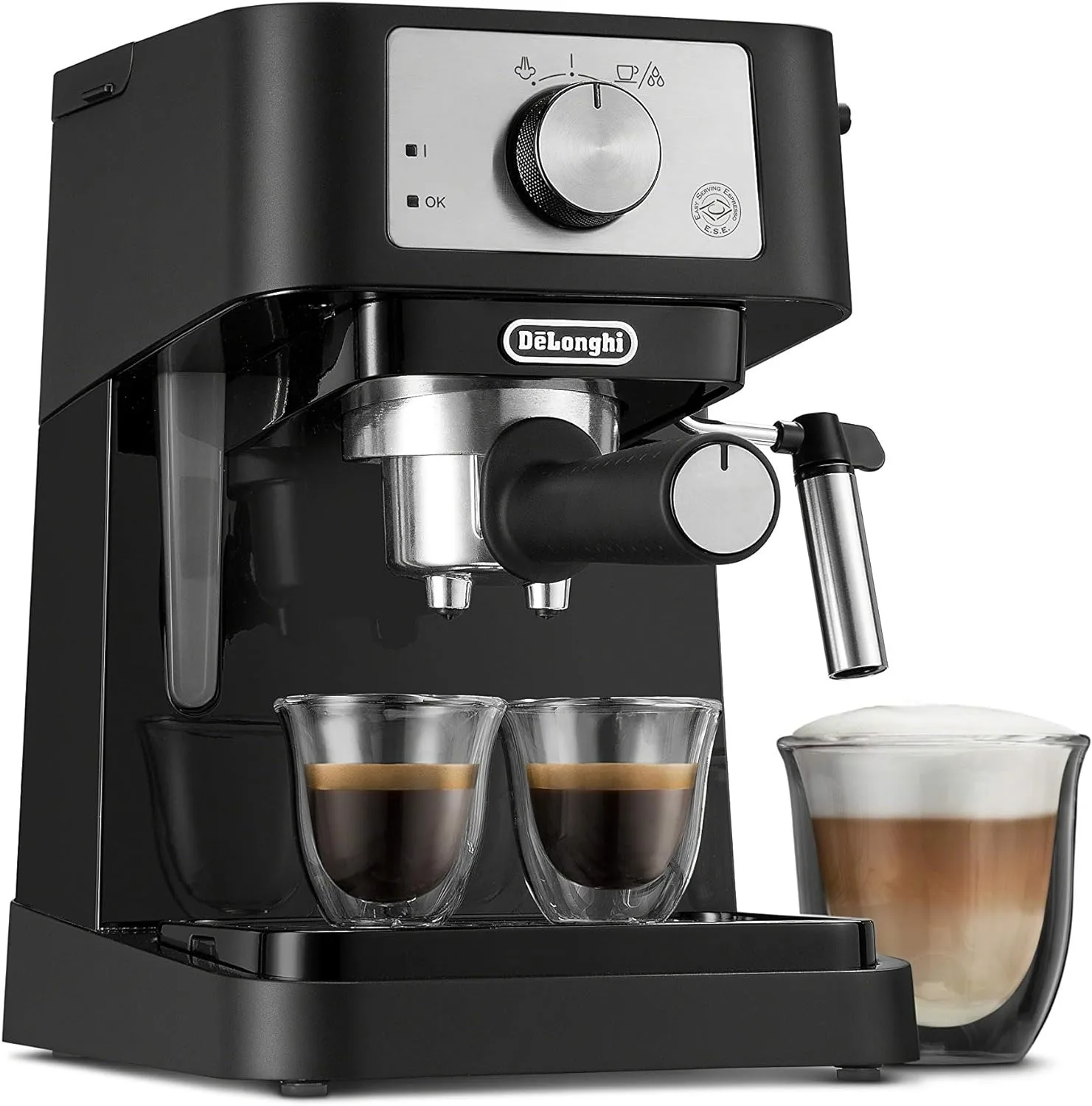 

Stilosa Manual Espresso Machine, Latte & Cappuccino Maker, 15 Bar Pump Pressure + Milk Frother Steam Wand, Black / Stainless