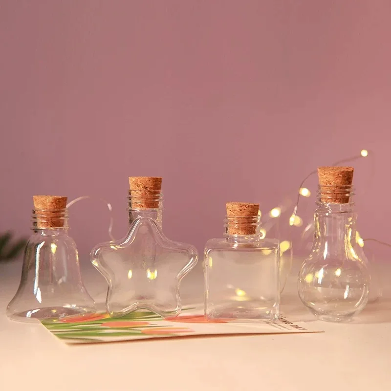 1/2X Heart/Square/Star/Ball/lamp bulb Plastic Bottle With Cork Stopper Message Bottles Jars Vials Gift Art DIY Craft Home Decor 3