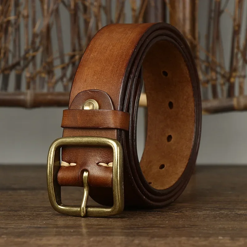 

3.8CM Fashion Male Vintage Genuine Leather Belt Luxury Designer Belts Men New Copper Buckle Jeans Strap Cowboy Ceinture Homme