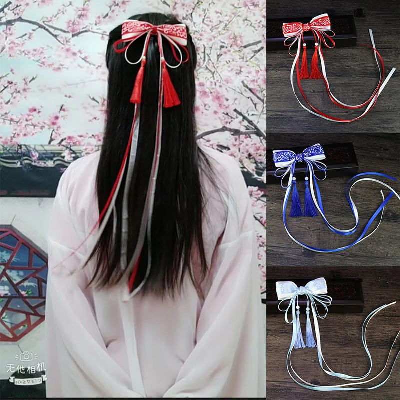 Accesorios para el cabello Hanfu de estilo antiguo, horquillas para el con lazo chino, cintas largas, tocado nacional, para el pelo nupcial, lazo - AliExpress