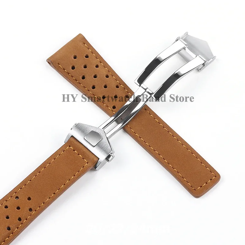 Genuine Leather Watch Strap with Brushed Cowhide and Solid Folding Buckle