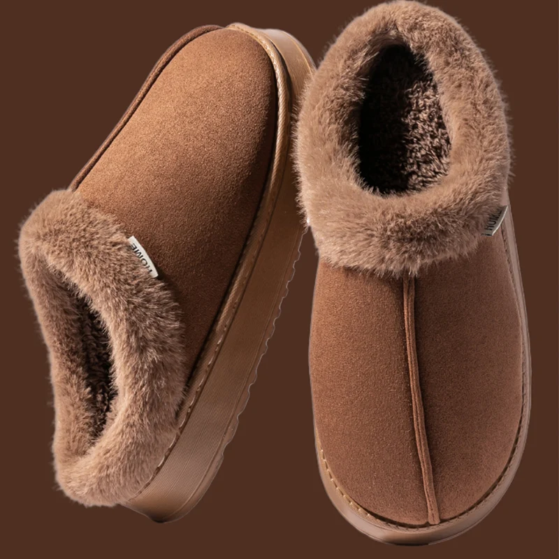 Thick Plush Winter Warm  Men's Cotton Slippers Indoor Flat Shoes Fashionable Outwear Thick Male Home Slippers Autumn and Winter