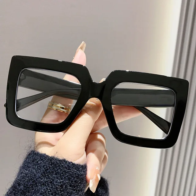 2 Pcs Large Square Reading Glasses Classic Fashion Anti-Blue Light Reading Eyeglasses Foldable Comfortable Presbyopia Eyewear 2