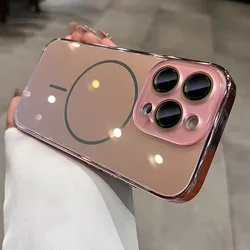 Luxury Plated MagSafe Case with Magnetic Wireless Charging and Lens Protector Cover - iPhone 15 (DBC pink)