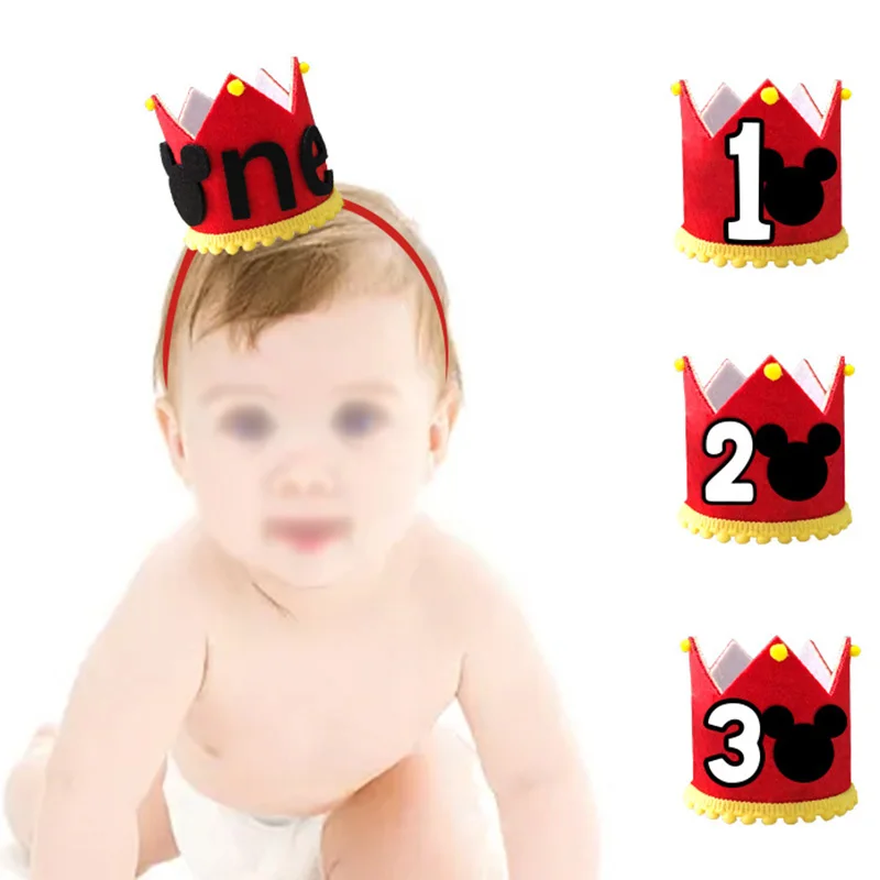 1 세  생일 미키 첫 번째 생일 파티 장식, 아이 소년 소녀 베이비 샤워 파티 장식 모자 파티 용품