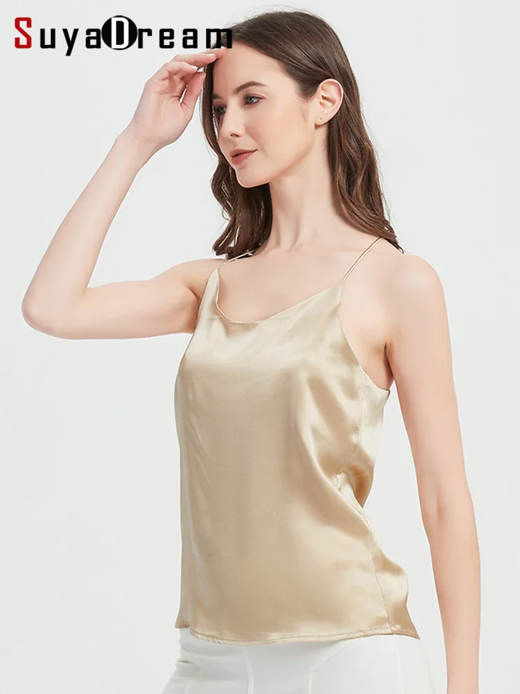 

SuyaDream Women Silk Camisole 100%silk Simple Chic Camis 2021 Spring Summer Cross Back Shirt