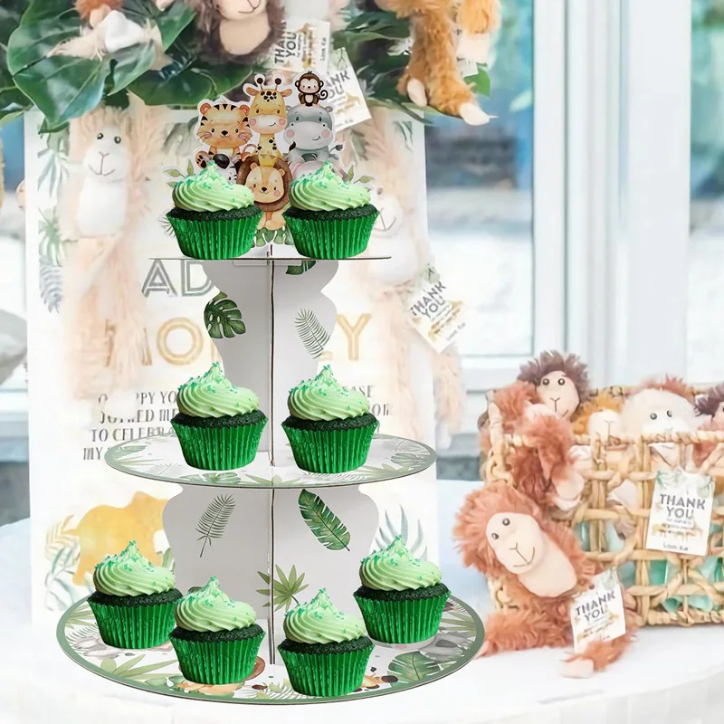 1set 3Tier Cartoon Dschungel Wilde Tiere Safari Party Kuchen Display-ständer Geburtstag Cupcake Rack Halter Baby Dusche Kuchen tablett Dekor – Detail 6