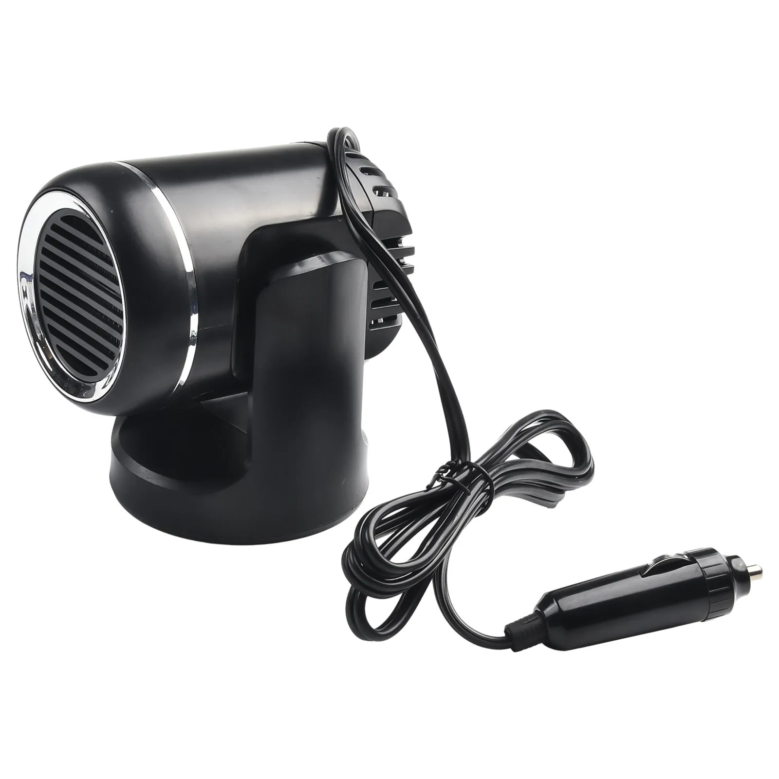 

1pc Portable Car Heater Energy Saving Fast Heating Quickly 2 In1 With 360° Base 12/24V 140cm Length Universal Black ABS