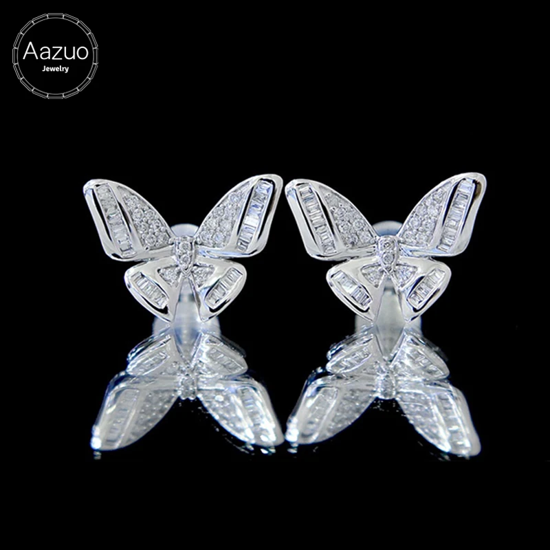 Aazuo Real 18K Pure Solid White Gold Natrual Diamonds 0.31ct Luxury Butterfly Stud Earrings Gifted For Women Wedding Party Au750