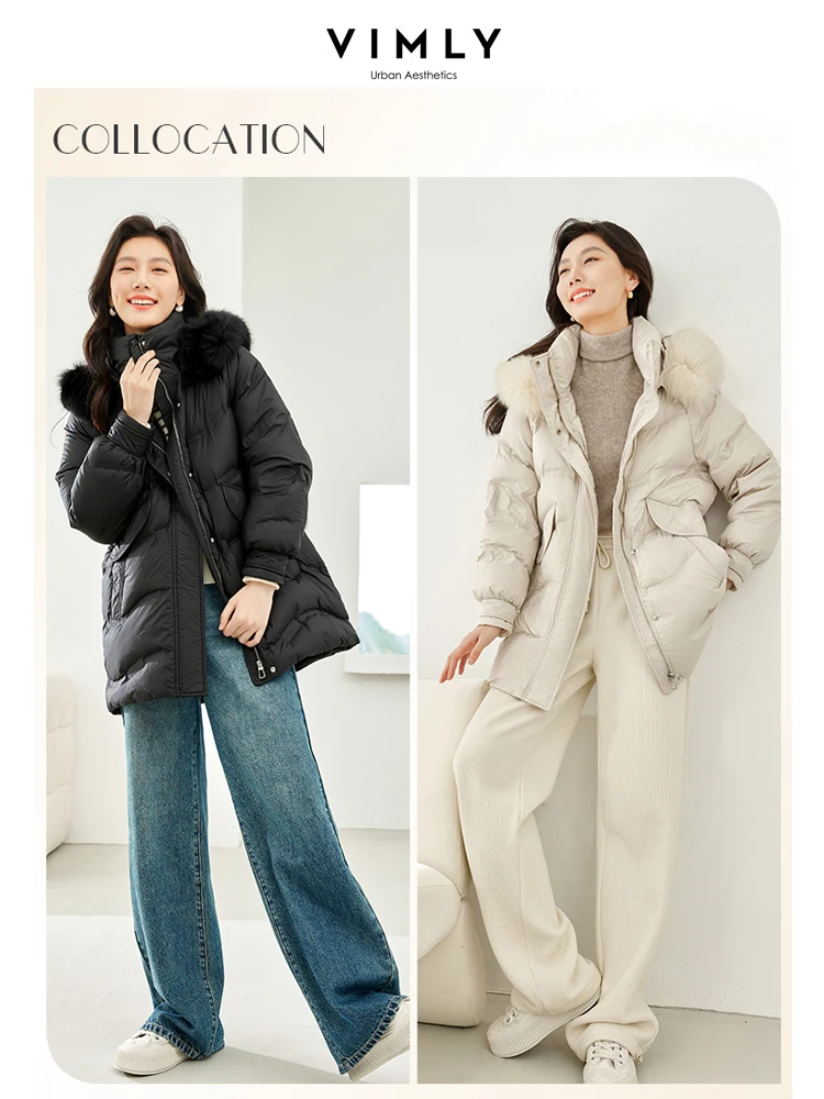 Vimly Women's Winter Down Jacket Mid-length Hooded Woman Coats 2023 Fashion Zipper Thick Warm Long Sleeve Female Outerware 50329
