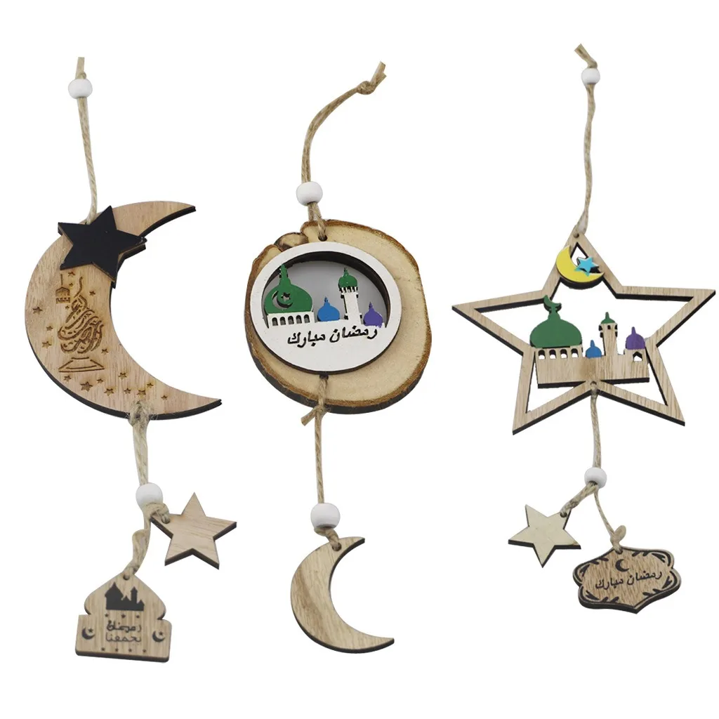 

Wooden Original Ecology With Bark Pentagram Moon Small Pendant Crafts Decorate Wedding Family Bedroom Baby Entertainment Toys